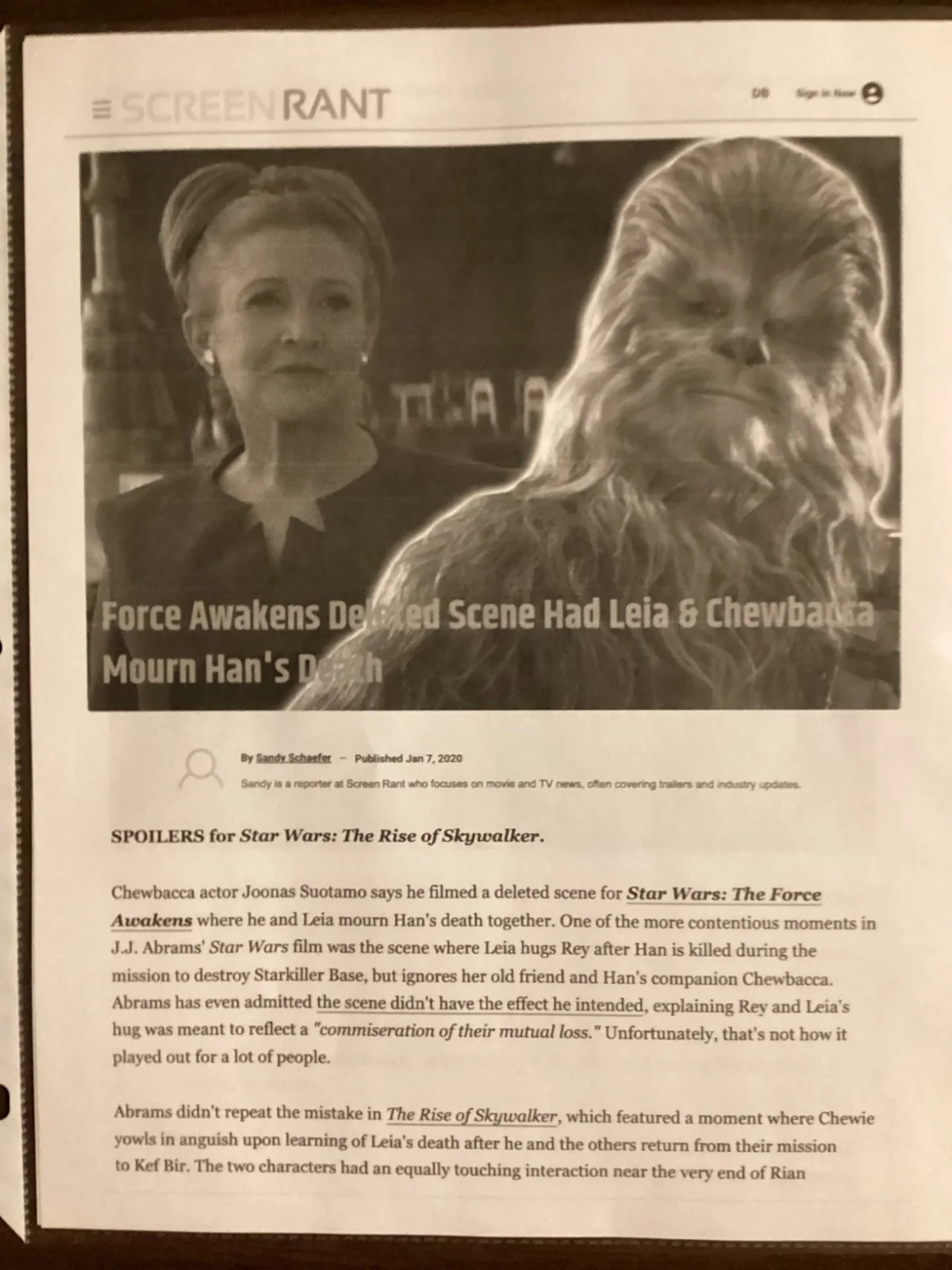 Star Wars Signed Deleted Scene Peter Mayhew Chewbacca The Force Awakens 11x14, image 4