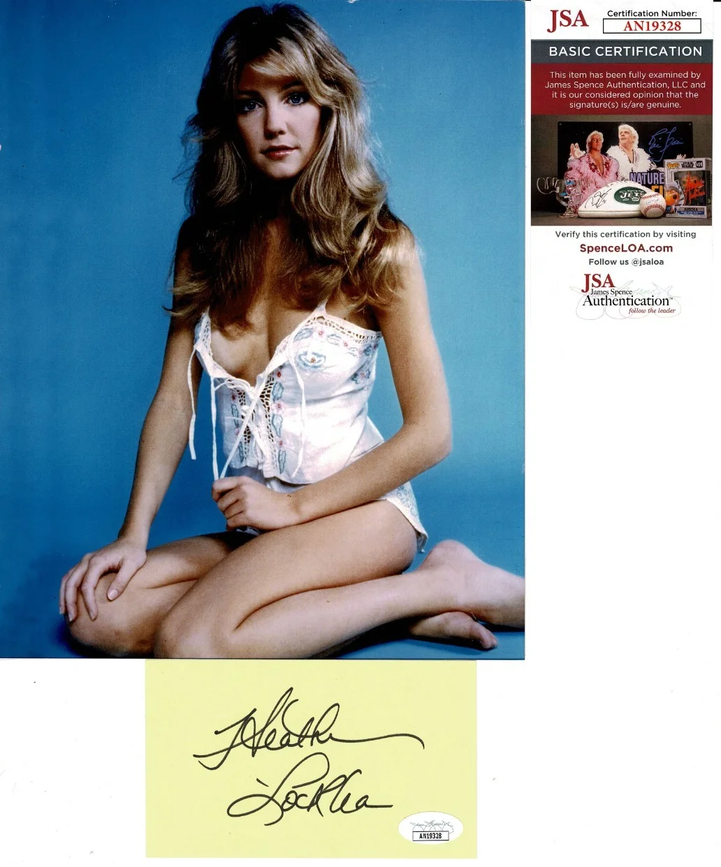 HEATHER LOCKLEAR — HEATHER LOCKLEAR SIGNED CARD + PHOTO "FIRESTARTER" JSA COA