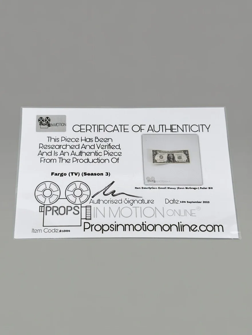 Authentic Fargo TV S3 Prop Emmit Stussy (Ewan McGregor) Production $1 Bill COA, изображение 2