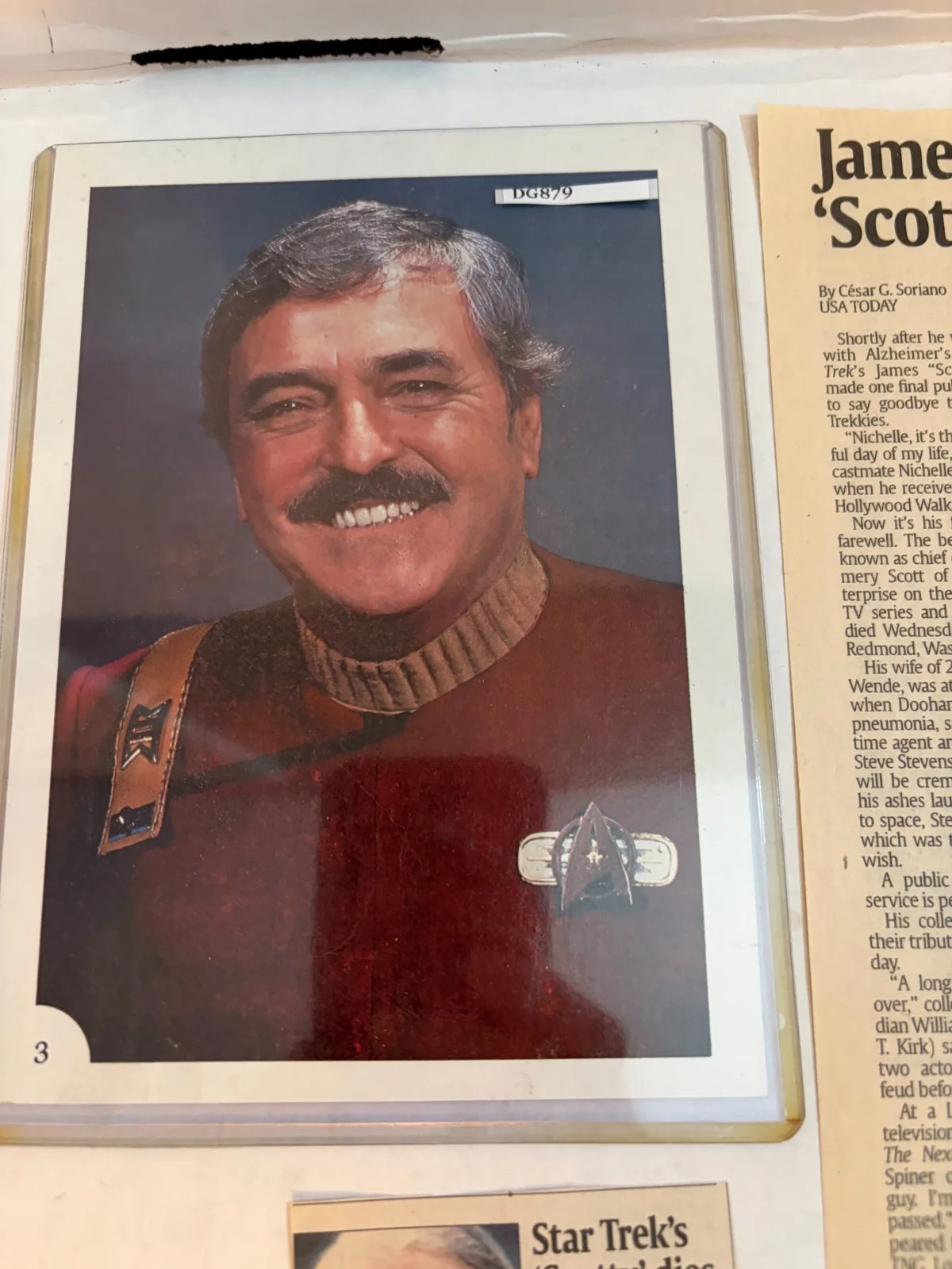 Star Trek Scotty (James Doohan) 5"x7" Photo & Newspaper Clipping Obituary DG879, изображение 2