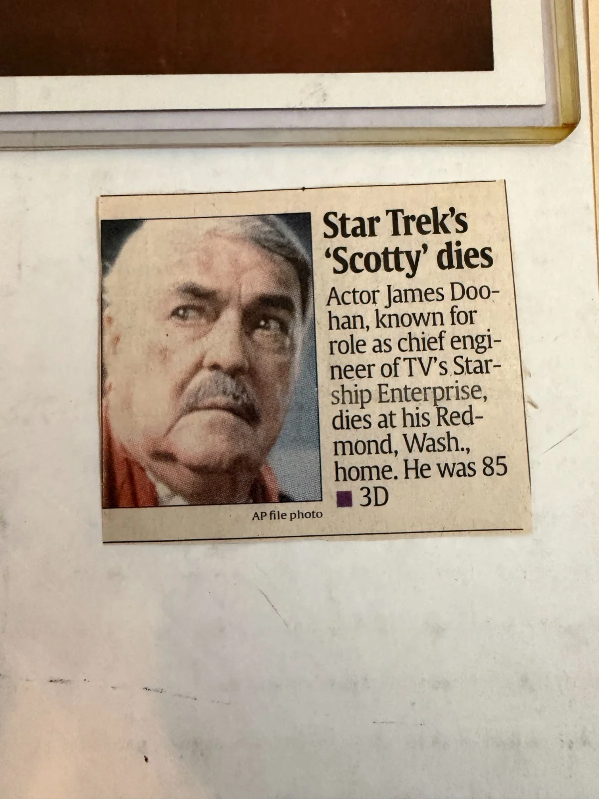 Star Trek Scotty (James Doohan) 5"x7" Photo & Newspaper Clipping Obituary DG879, изображение 4