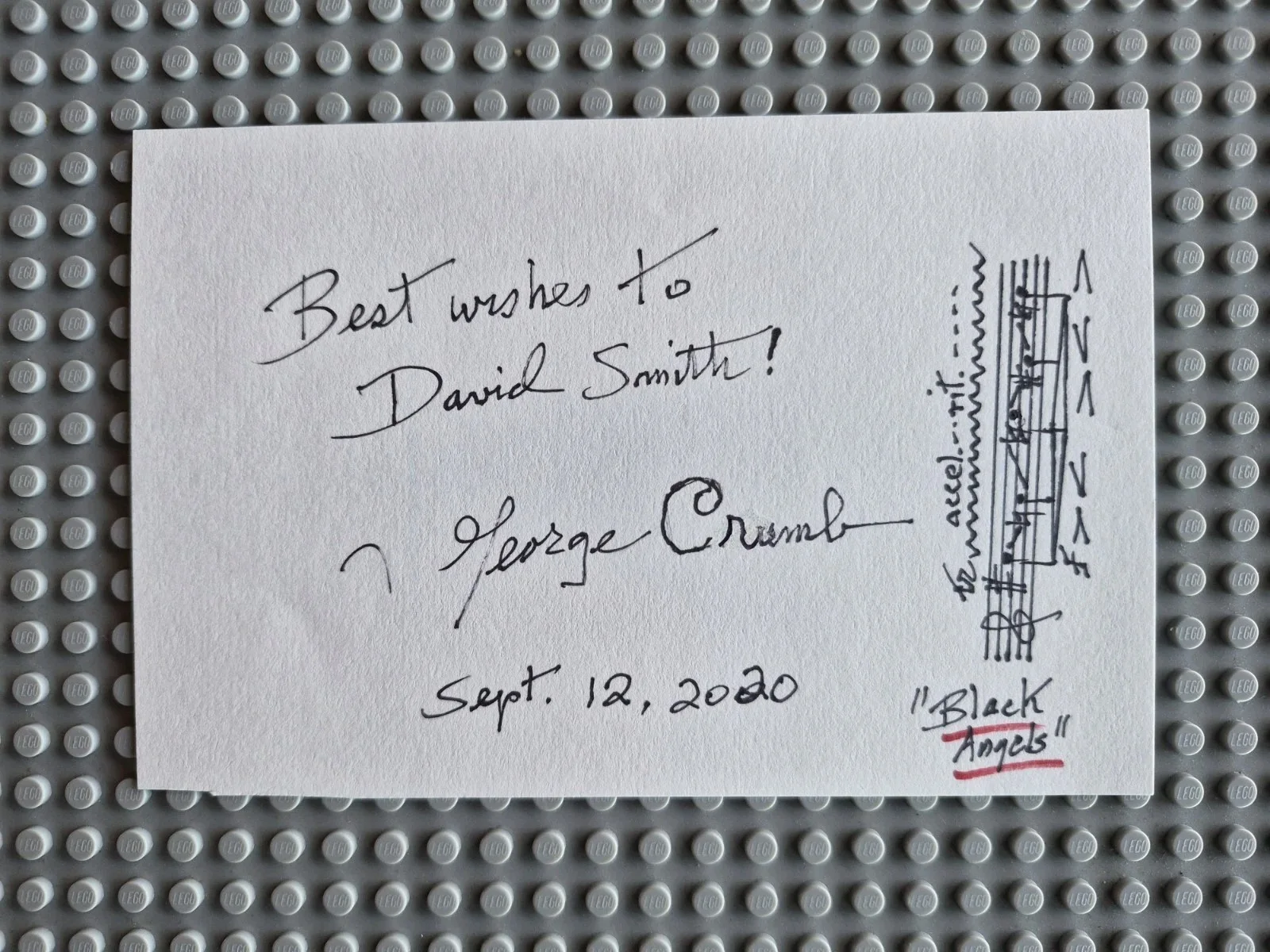 George Crumb Signed . Musical Quote, 4X6 Black Angels For String Quartet, image 2