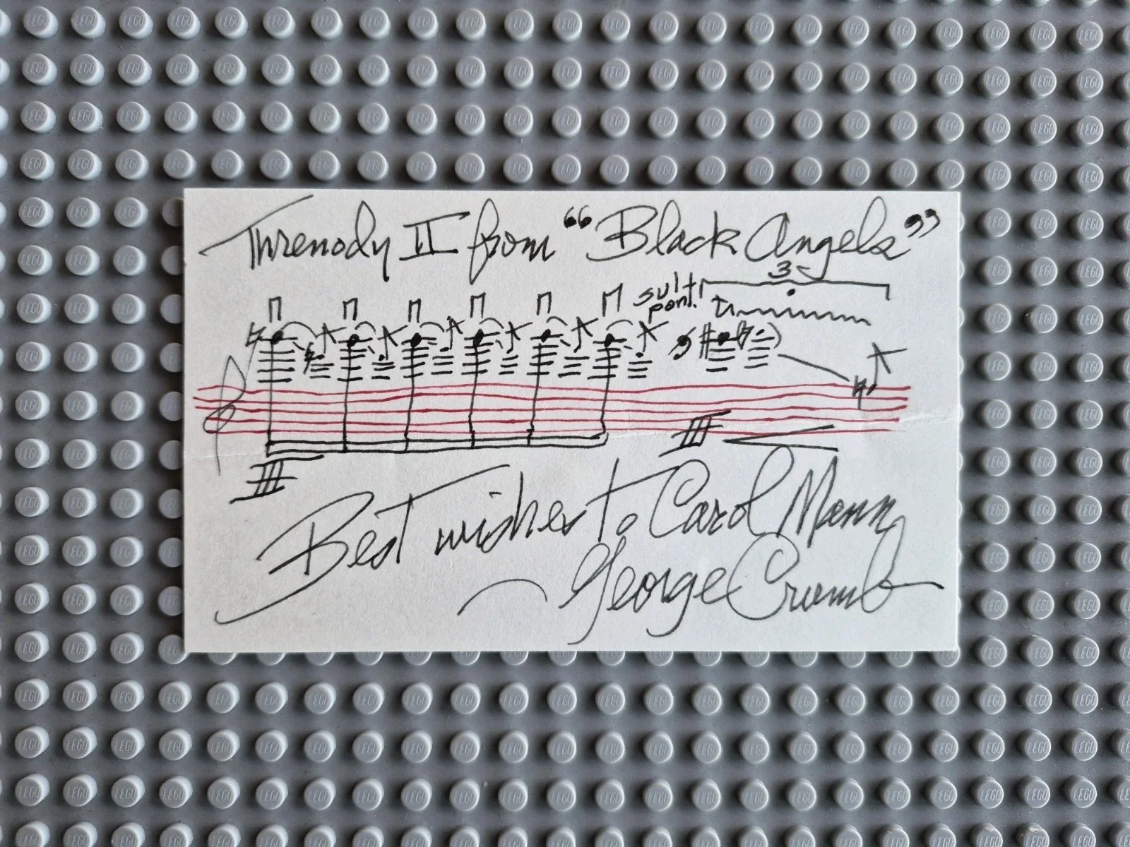 George Crumb Signed . Musical Quote, 3x5 Black Angels For String Quartet, image 2