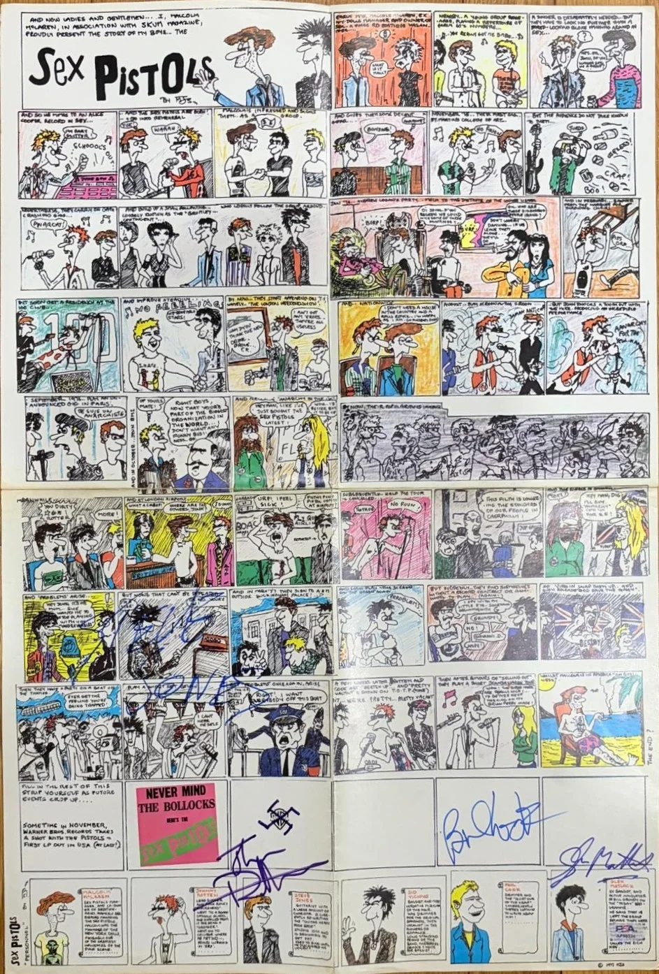 Paul Cook, Steve Jones, Glen Matlock & Johnny Rotten — SEX PISTOLS SIGNED POSTER PAUL COOK STEVE JONES GLEN MATLOCK JOHNNY ROTTEN PSA