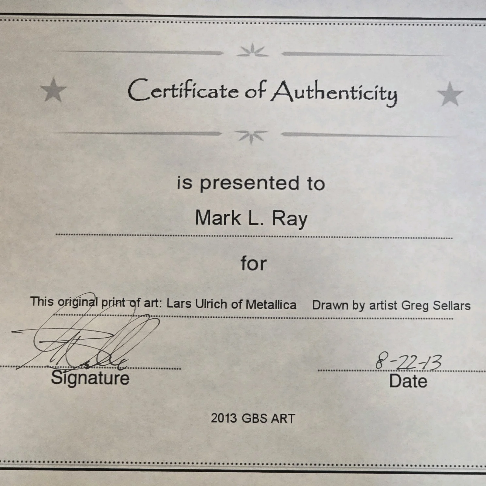 Lars Ulrich Metallica Art Print #1 of 100 Signed by Greg Sellars + COA 2013, image 4