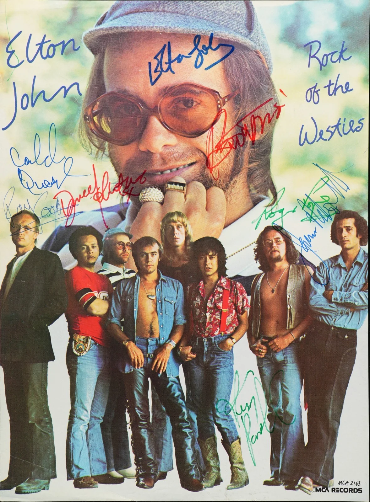 Elton John, Bernie Taupin, Caleb, Ray, Davey, Kenny, Roger, James — ELTON JOHN BAND SIGNED AUTOGRAPH 11X14 PHOTO X8 BERNIE CALEB RAY DAVEY PSA COA B