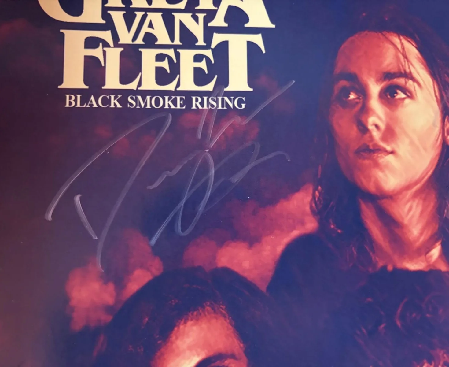 Jake Kiszka, Josh Kiszka, Sam Kiszka, Danny Wagner — GRETA VAN FLEET SIGNED AUTOGRAPHED X4 ALBUM COVER BLACK SMOKE RISING JSA COA, image 2