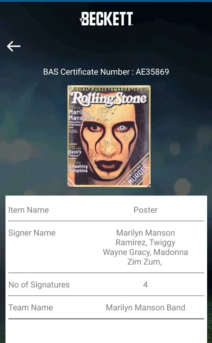 Marilyn Manson Band Signed Large Poster Beckett Bas LOA From 107.5 Xtreme, изображение 2
