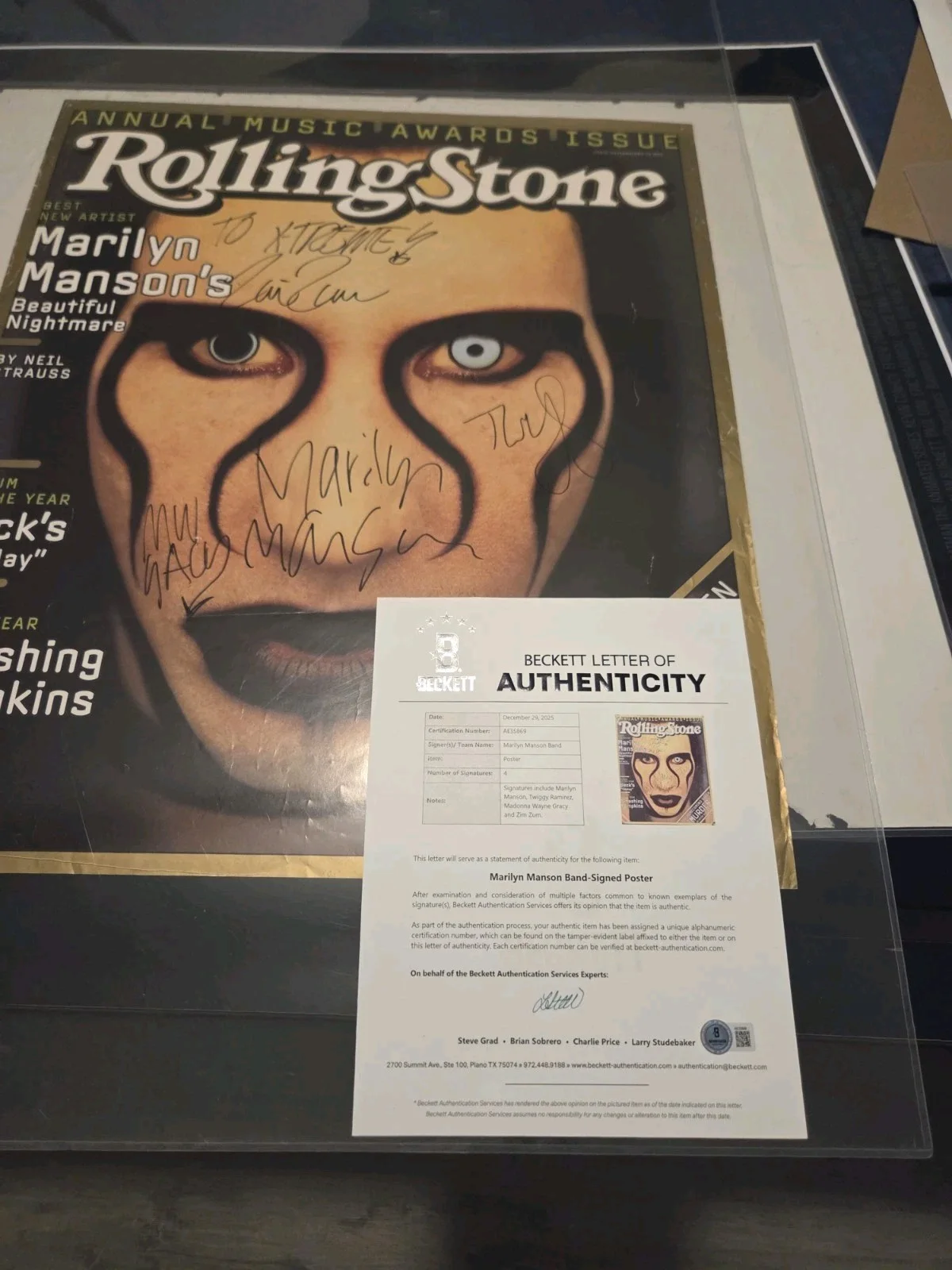 Marilyn Manson Band Signed Large Poster Beckett Bas LOA From 107.5 Xtreme, изображение 3