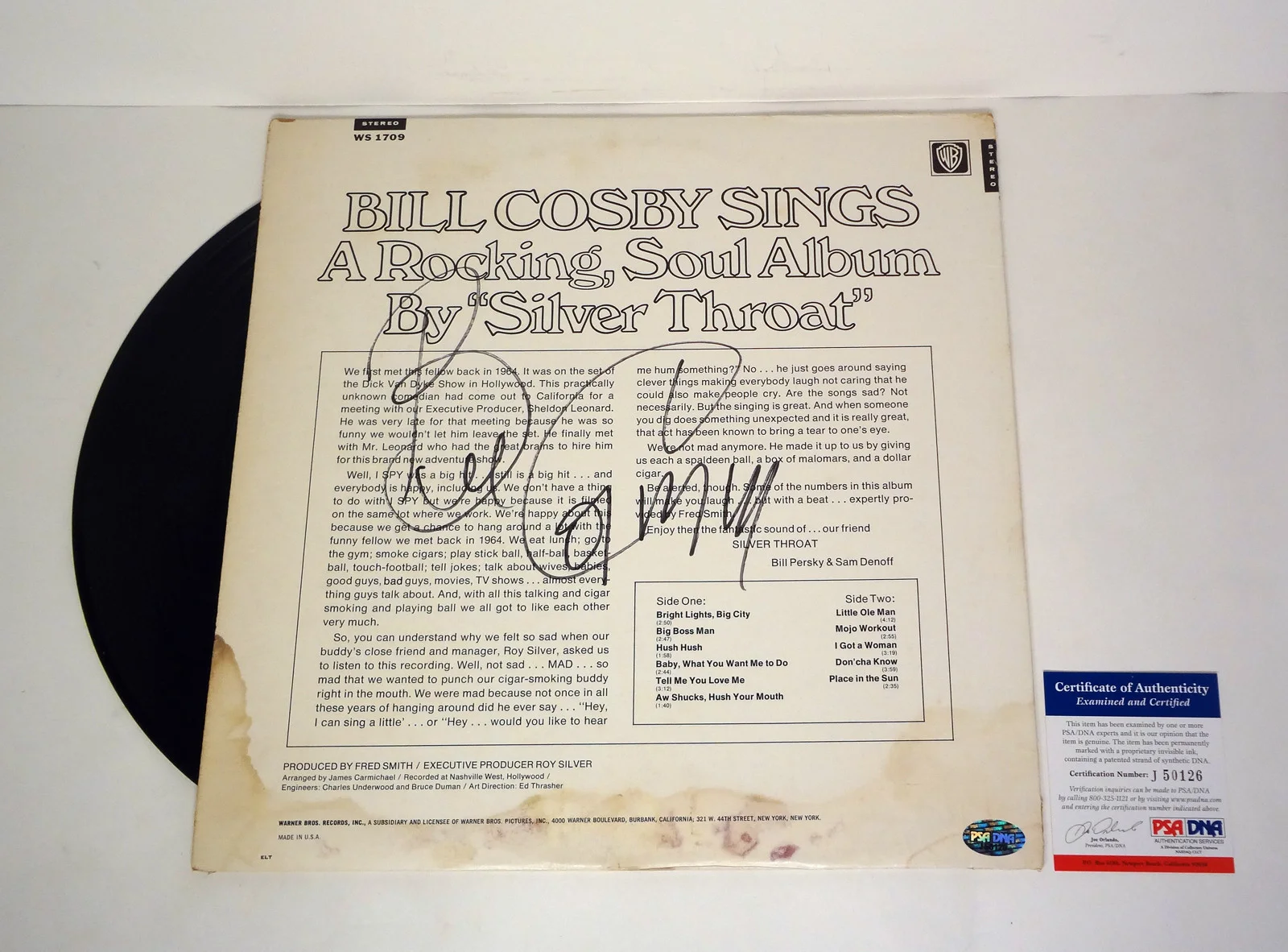 Bill Cosby — Bill Cosby Show Signed Silver Throat Sings Vinyl Record Album PSA/DNA COA