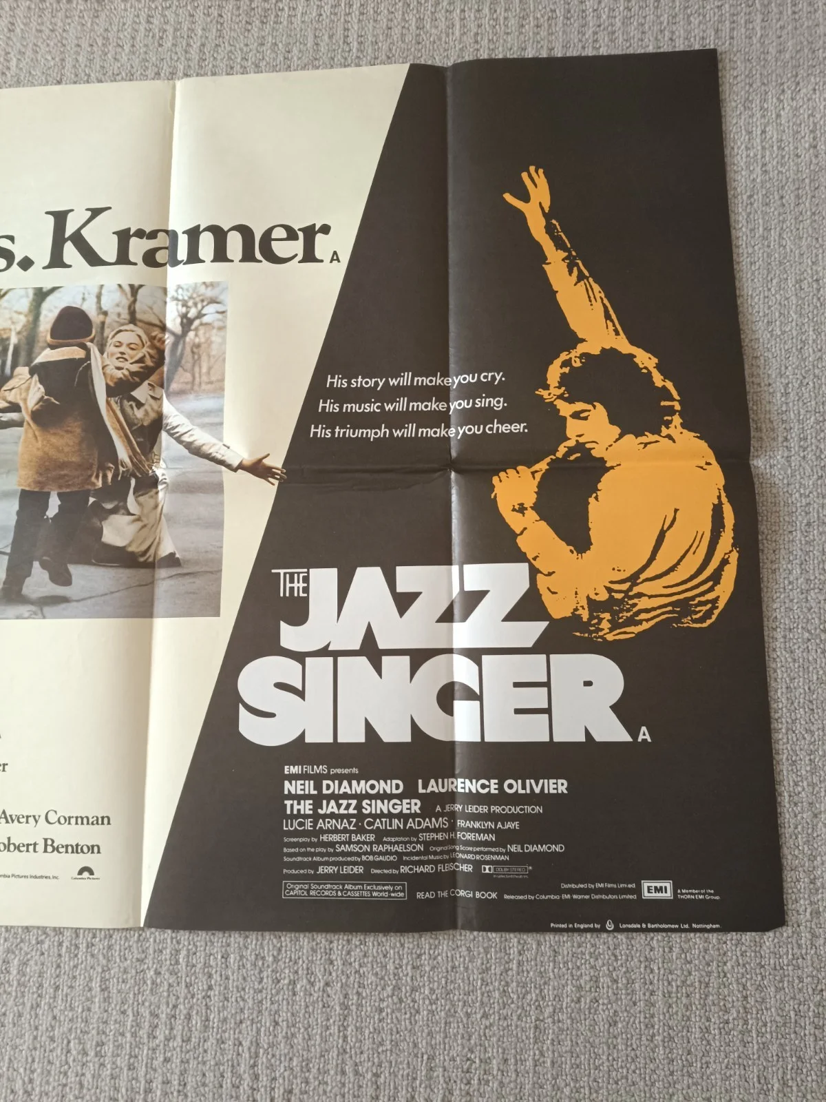 KRAMER VS. KRAMER / THE JAZZ SINGER ORIGINAL UK QUAD FILM POSTER 1979/1980, изображение 3