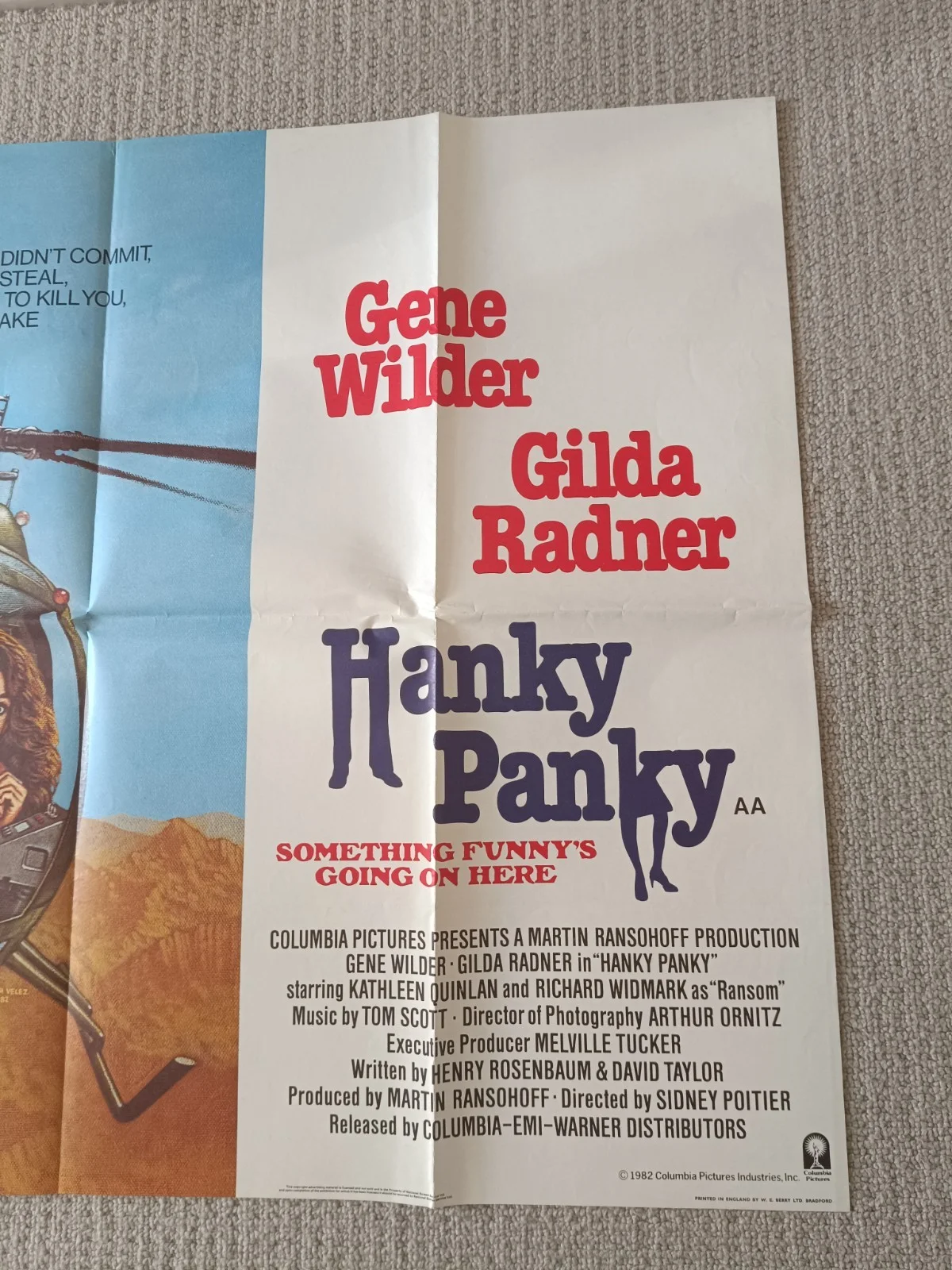 HANKY PANKY (1982) – Original Folded UK Quad Cinema Poster, изображение 2