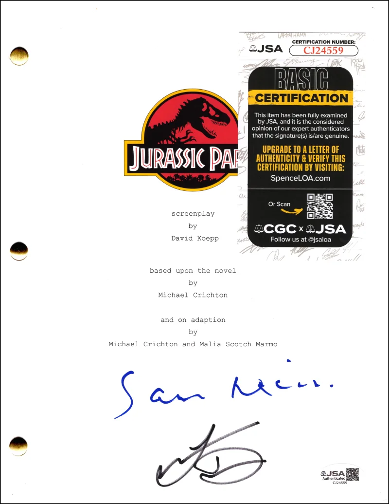 Laura Dern, Sam Neill — Sam Neill & Laura Dern Signed Autograph Jurassic Park Full Movie Script JSA COA, image 2