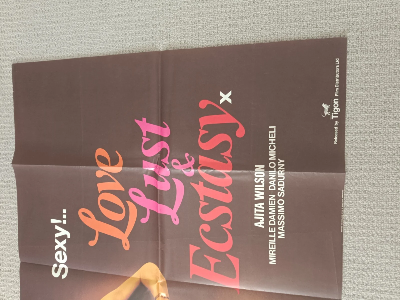 LOVE LUST AND ECSTASY Original UK Quad POSTER 30 X 40 INCHES, image 2
