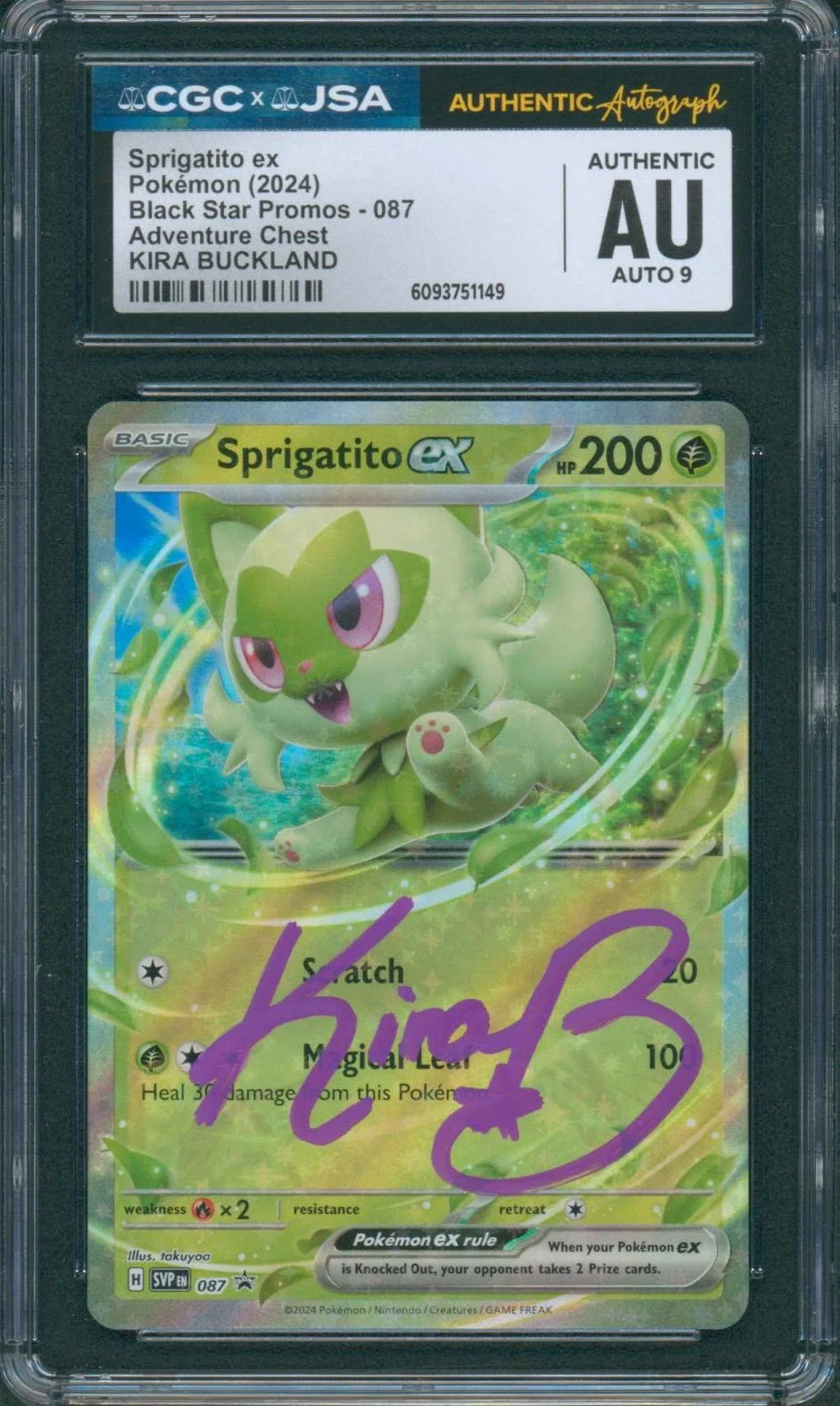 Kira Buckland — Kira Buckland Signed Card Sprigatito Pokemon Horizons Autograph CGC x JSA SLAB