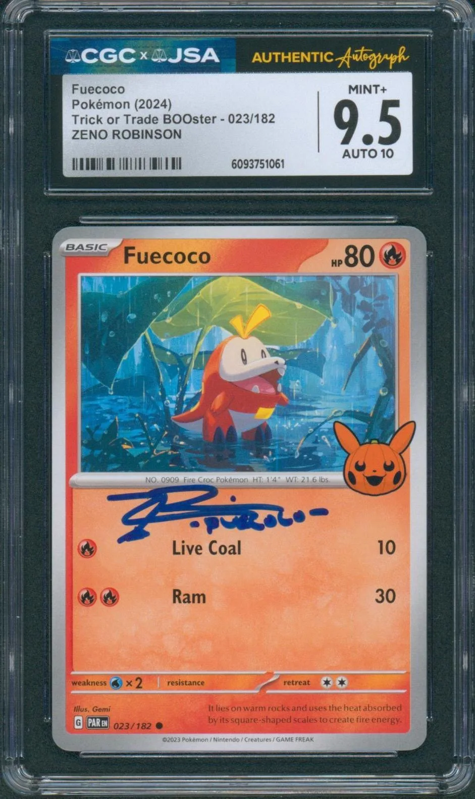 Zeno Robinson — Zeno Robinson Signed Card Fuecoco Pokemon Horizons Mint+ 9.5 CGC x JSA SLAB