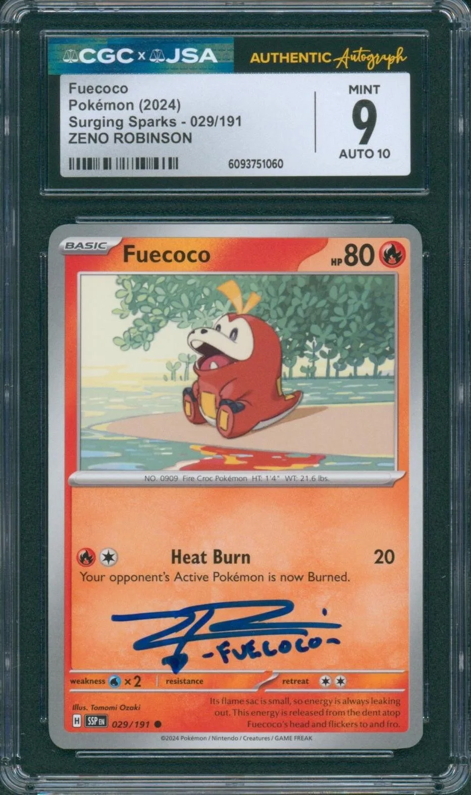 Zeno Robinson — Zeno Robinson Signed Card Fuecoco Pokemon Horizons Mint 9 CGC x JSA SLAB