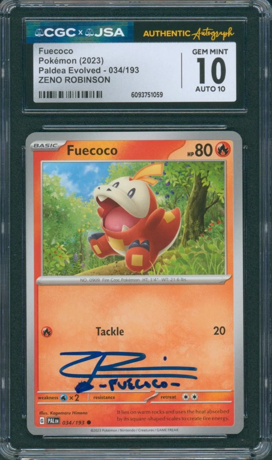 Zeno Robinson — Zeno Robinson Signed Card Fuecoco Pokemon Horizons Gem Mint 10 CGC x JSA SLAB