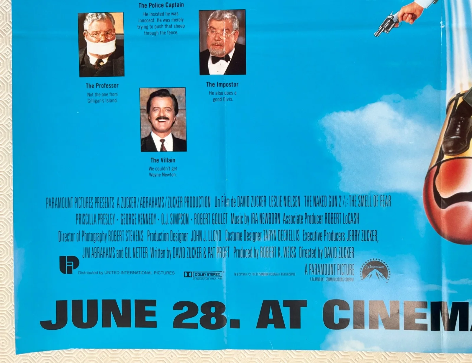 The Naked Gun 2 1/2 The Smell of Fear Original 1991 Quad Poster Leslie Nielsen, изображение 2