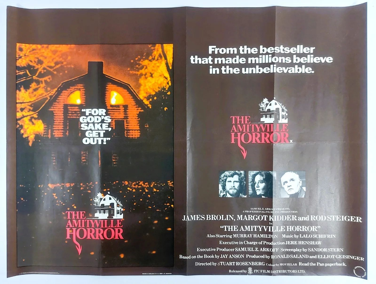 THE AMITYVILLE HORROR ORIGINAL UK QUAD FILM POSTER 1976, изображение 2