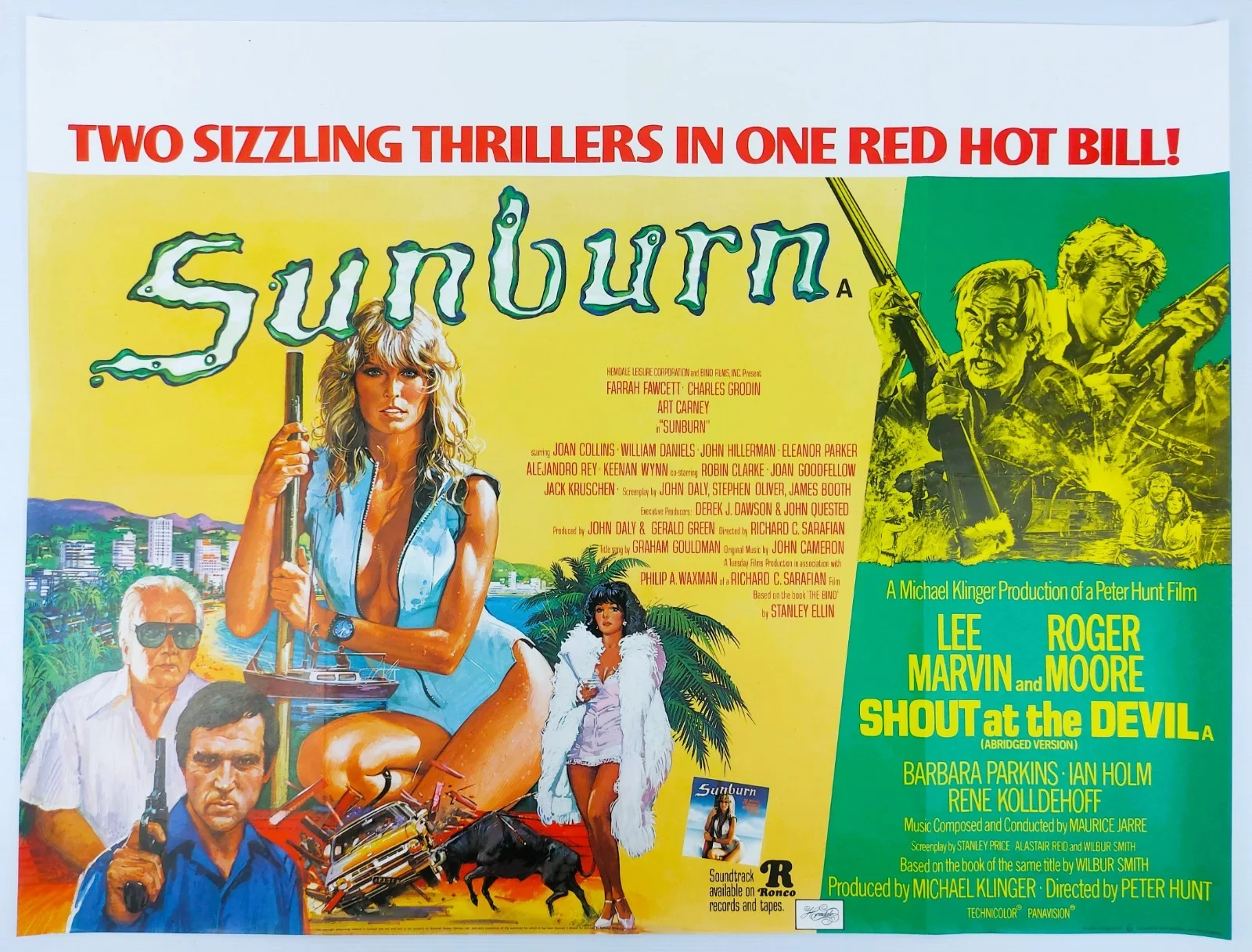 SUNBURN / SHOUT AT THE DEVIL ORIGINAL UK QUAD DB MOVIE POSTER 1979/76, изображение 2