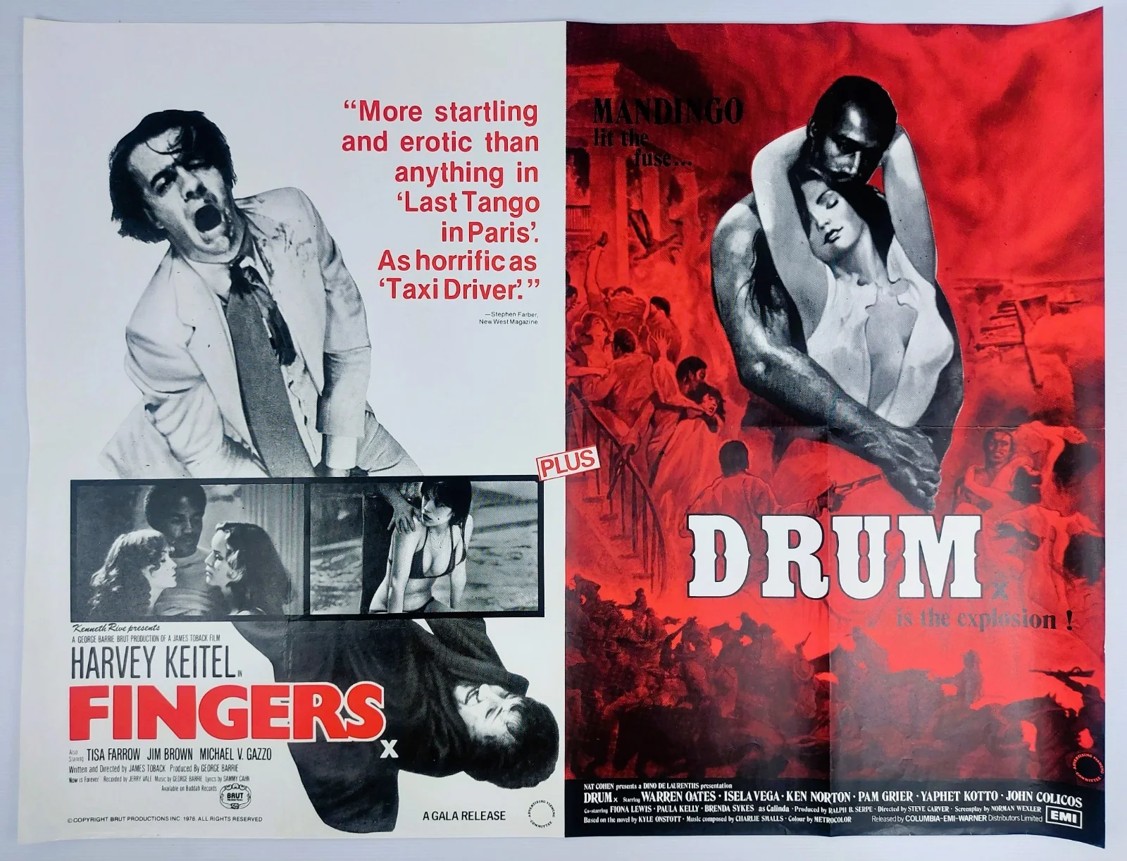 FINGERS / DRUM ORIGINAL UK QUAD FILM POSTER 1978/76, изображение 2