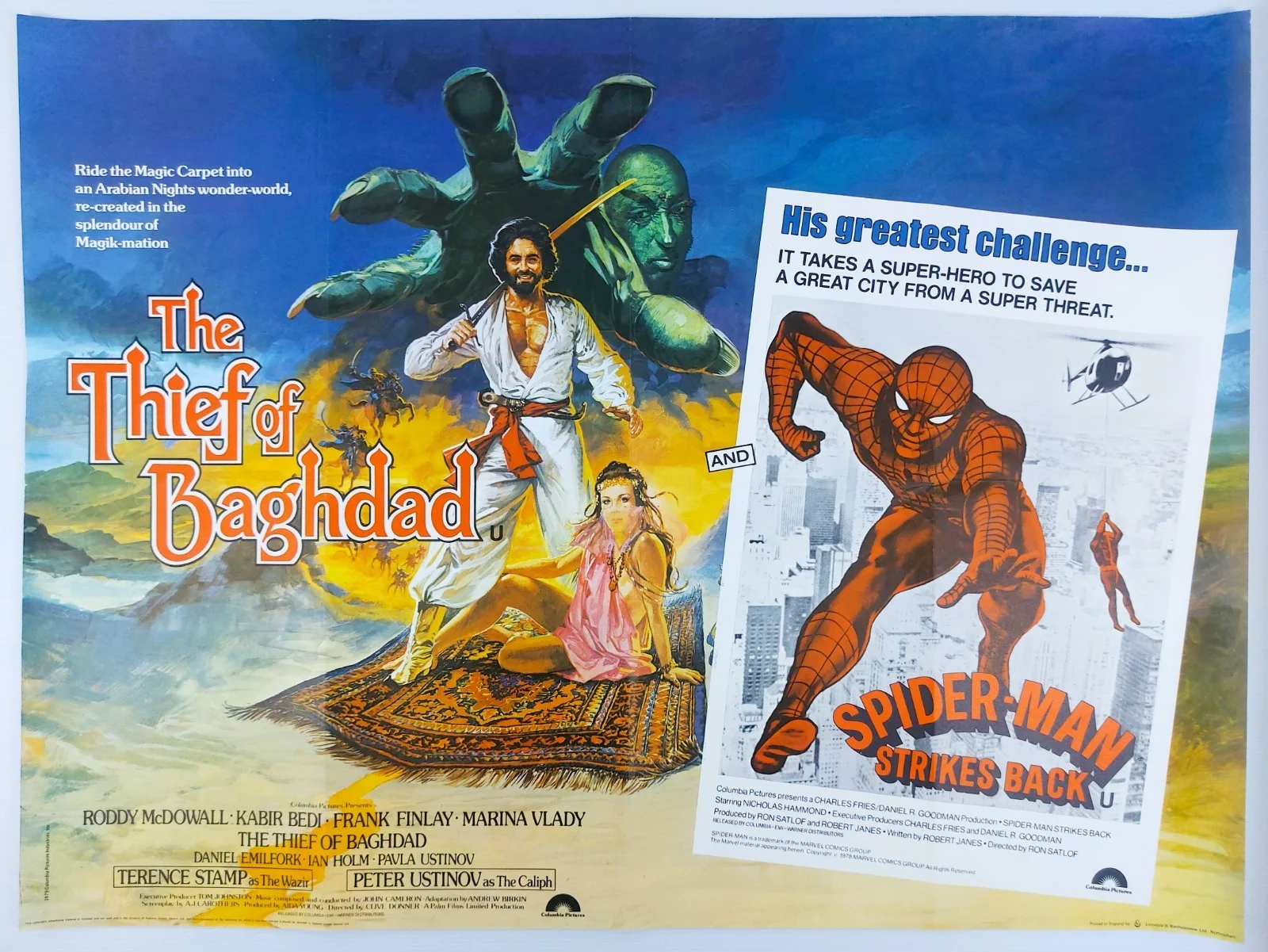 THE THEF OF BAGHDAD / SPIDER MAN STRIKES AGAIN ORIGINAL UK QUAD FILM POSTER 1978, изображение 2