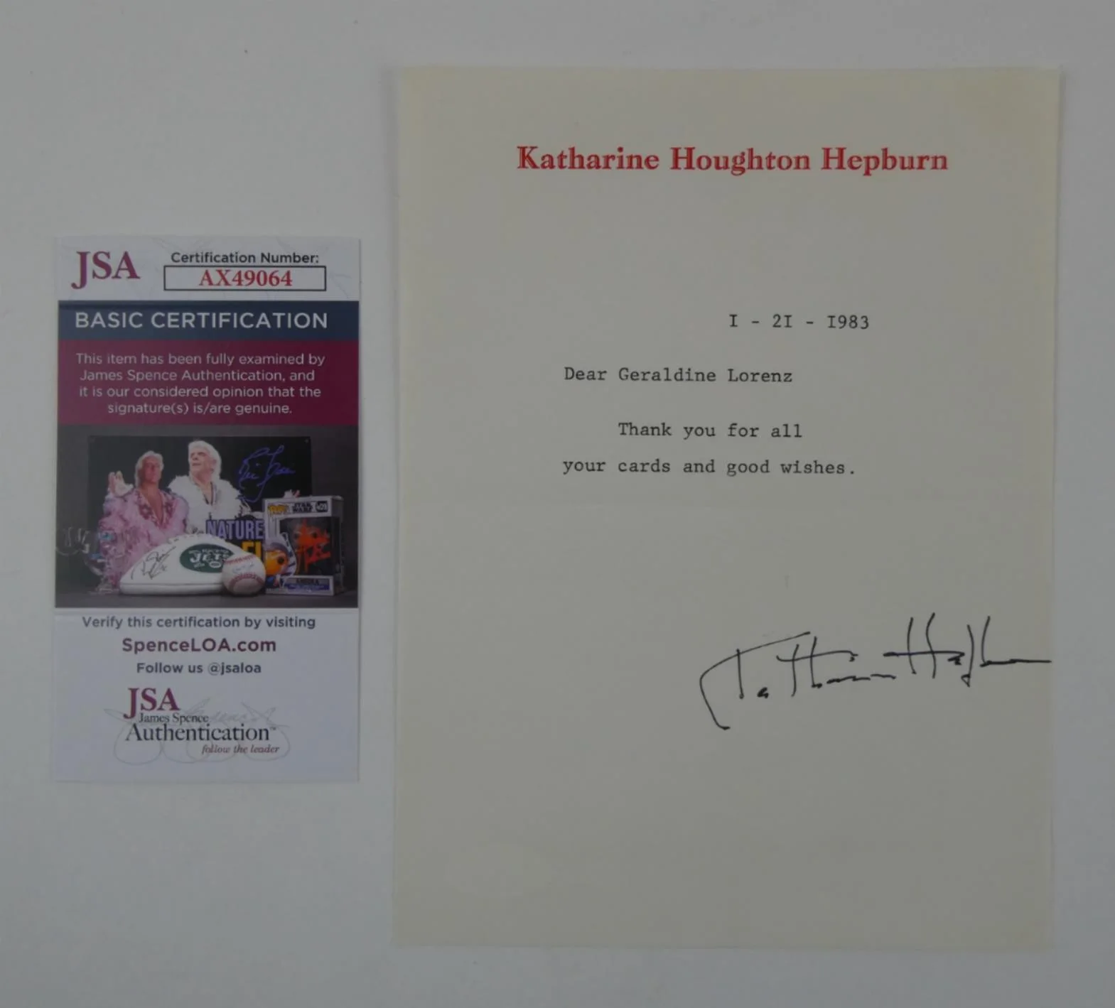 Katherine Hepburn — Katharine Hepburn Signed Typed Letter TLS Autographed 6x8 w/ Envelope, JSA COA