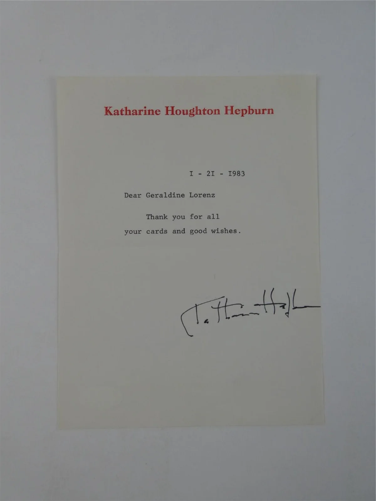 Katherine Hepburn — Katharine Hepburn Signed Typed Letter TLS Autographed 6x8 w/ Envelope, JSA COA, изображение 2