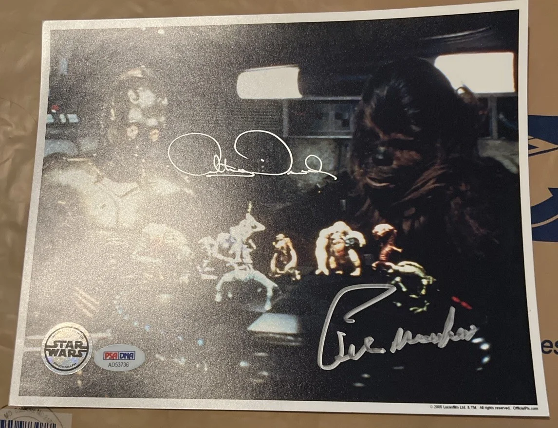 Anthony Daniels, Peter Mayhew — Anthony Daniels & Peter Mayhew Signed Star Wars C-3PO Chewbacca 8x10 PSA/DNA COA