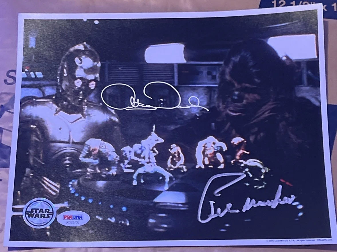 Anthony Daniels, Peter Mayhew — Anthony Daniels & Peter Mayhew Signed Star Wars C-3PO Chewbacca 8x10 PSA/DNA COA, изображение 2