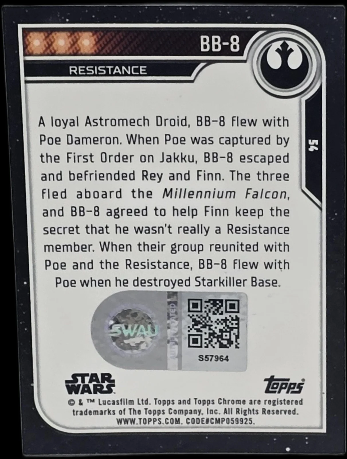 j.j. abrams — JJ Abrams Signed 2023 Topps Chrome Star Wars Resistance BB-8 #54 SWAU #3, изображение 2