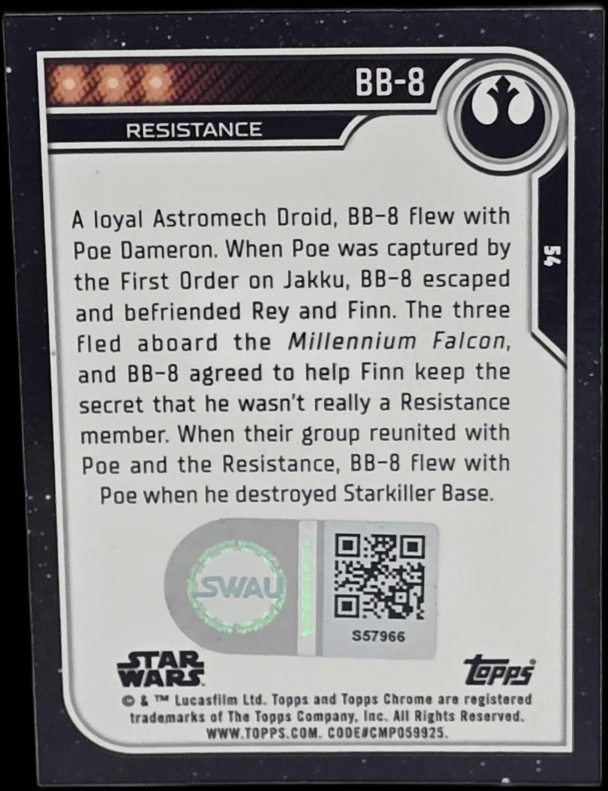 j.j. abrams — JJ Abrams Signed 2023 Topps Chrome Star Wars Resistance BB-8 #54 SWAU #2, изображение 2
