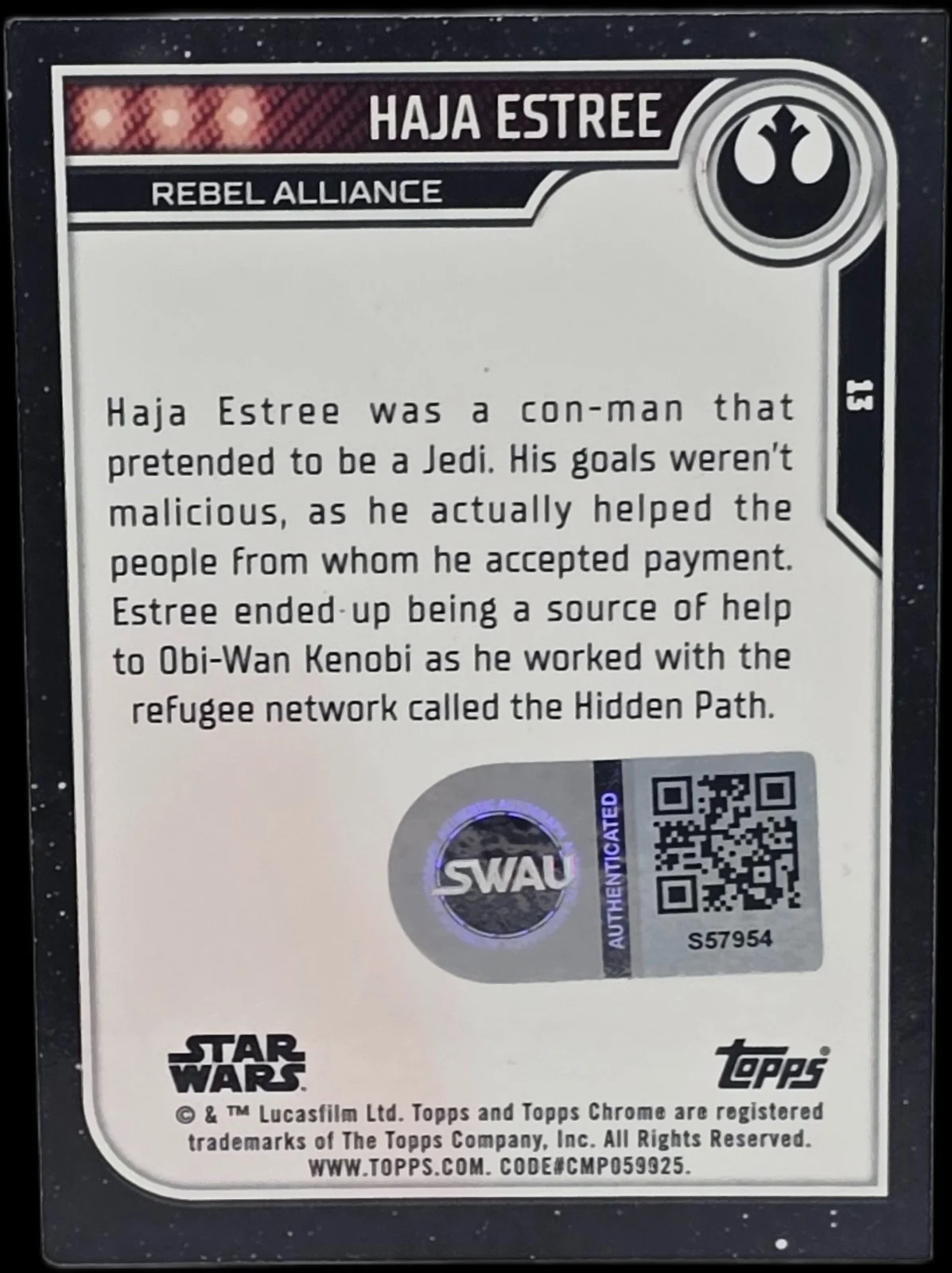 kumail nanjiani — Kumail Nanjiani Signed 2023 Topps Chrome Star Wars Haja Estree Obi-Wan #13 SWAU, изображение 2