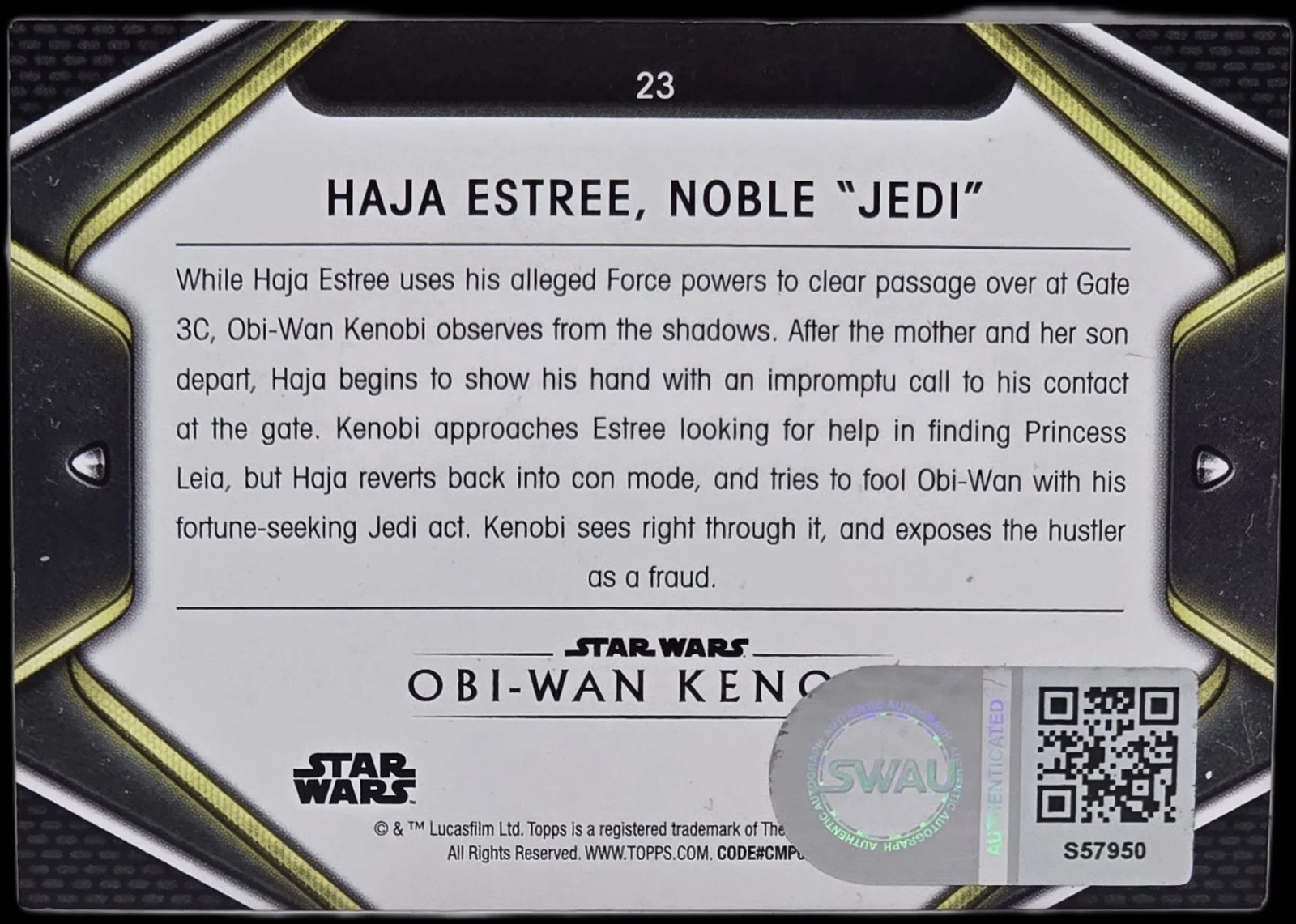kumail nanjiani — Kumail Nanjiani Signed 2023 Topps Obi-wan Haja Estree #23 Noble Jedi SWAU #2, изображение 2