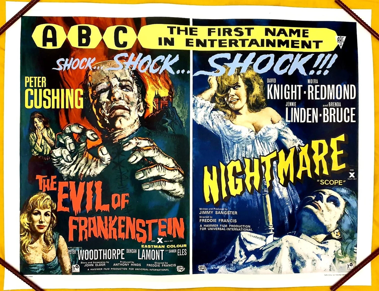 FRANKENSTEIN ORIGINAL UK QUADS HAMMER POSTERS X 4 30x 40 " LINEN, изображение 3