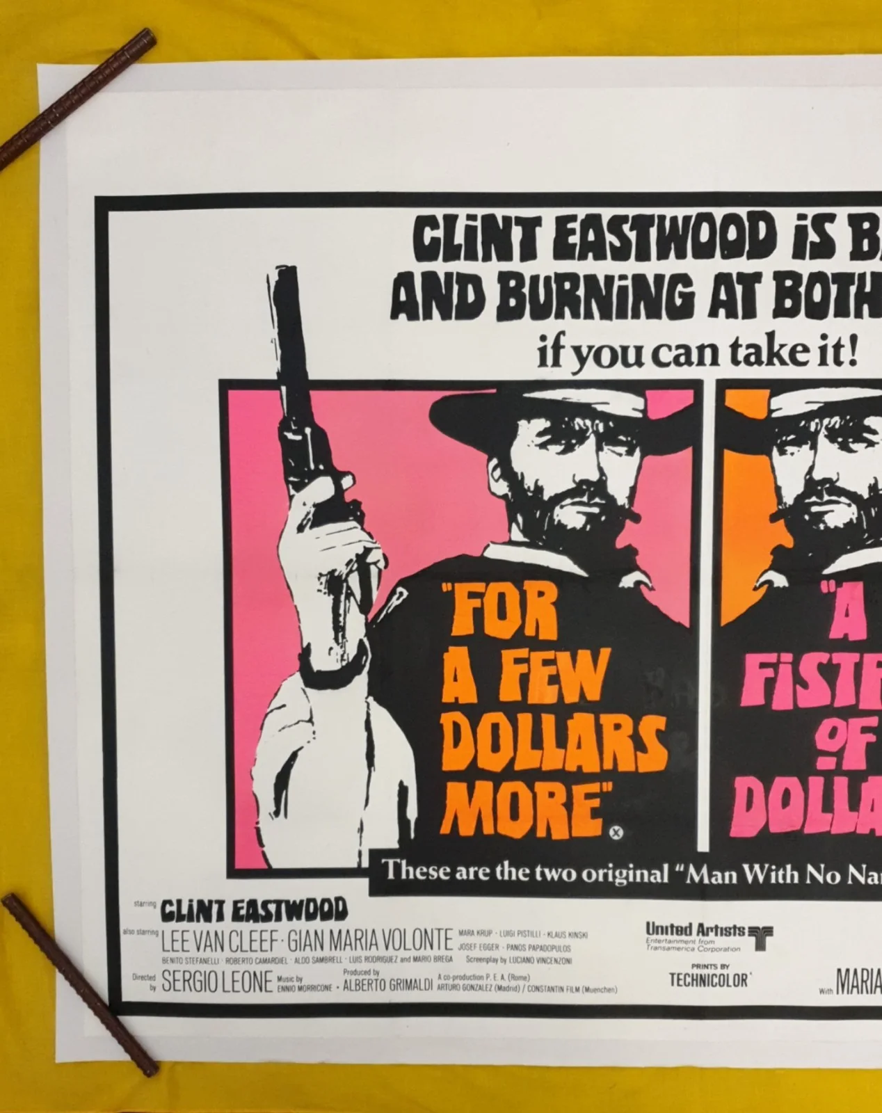 FISTFUL OF DOLLARS DOUBLE BILL (1967) ORIGINAL UK QUAD POSTER 30x 40 "LINEN, изображение 2