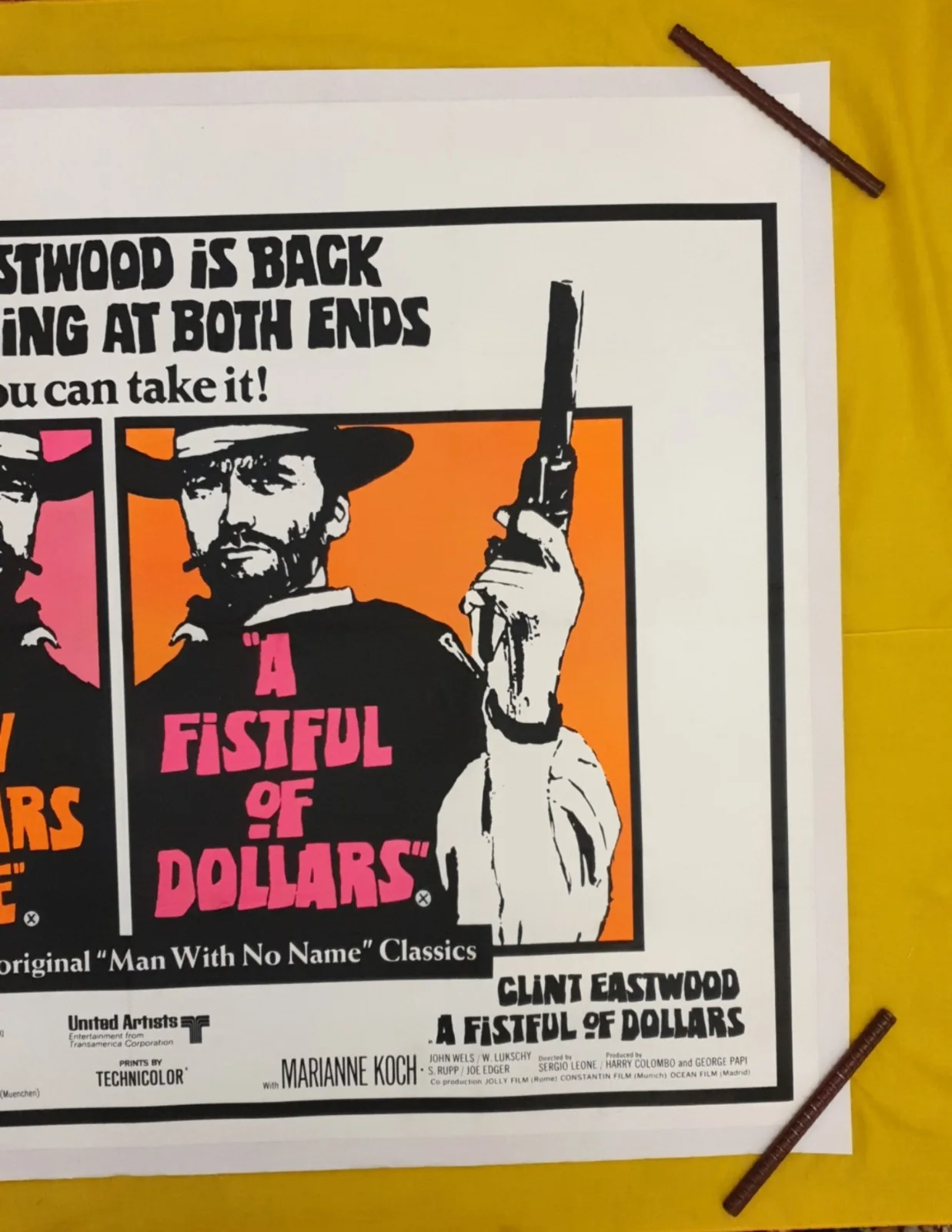 FISTFUL OF DOLLARS DOUBLE BILL (1967) ORIGINAL UK QUAD POSTER 30x 40 "LINEN, изображение 3