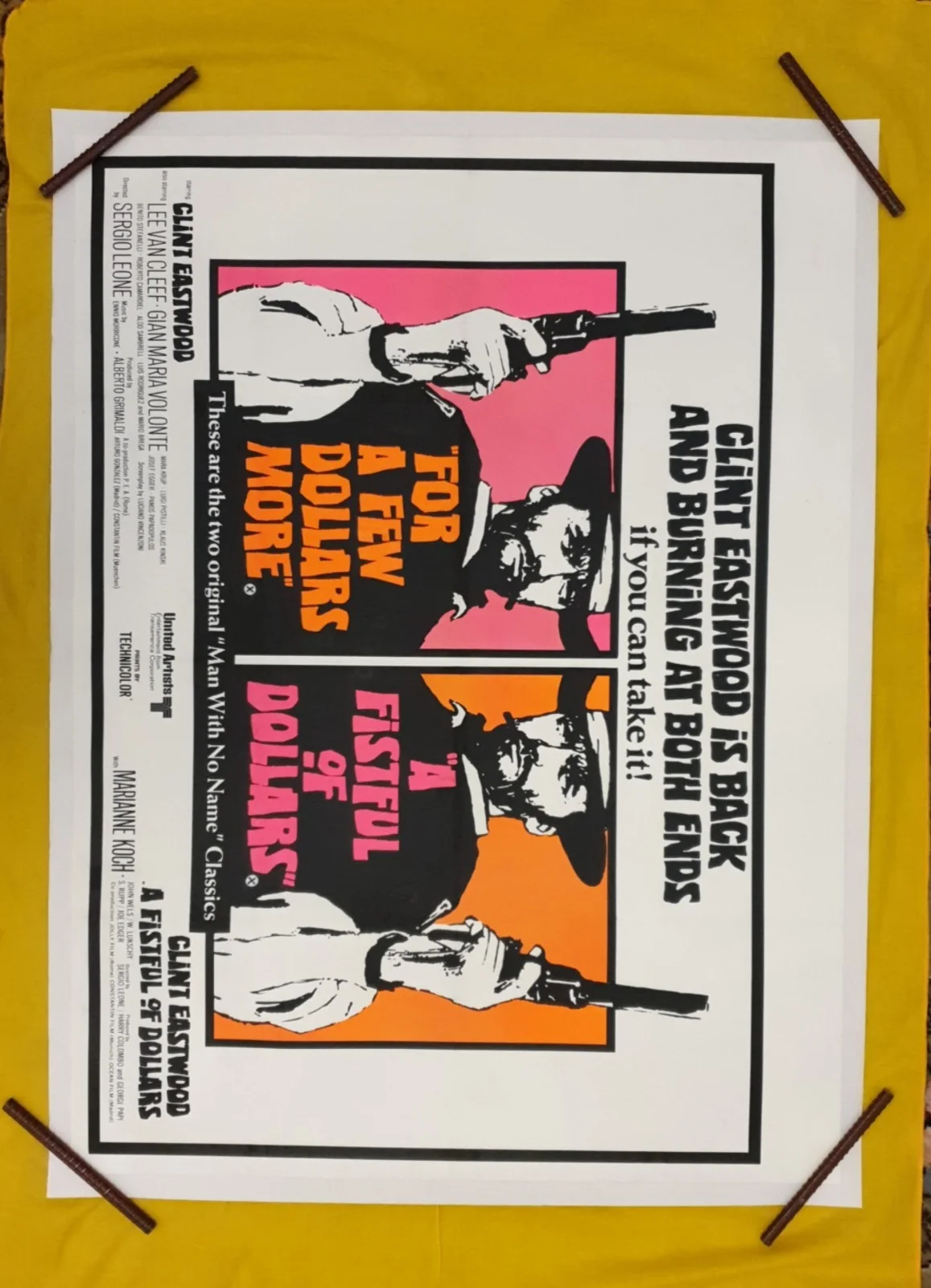 FISTFUL OF DOLLARS DOUBLE BILL (1967) ORIGINAL UK QUAD POSTER 30x 40 "LINEN, изображение 4