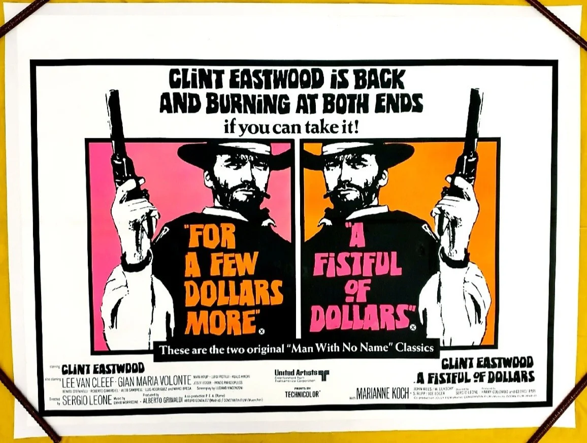 FISTFUL OF DOLLARS DOUBLE BILL (1967) ORIGINAL UK QUAD POSTER 30x 40 "LINEN, изображение 5