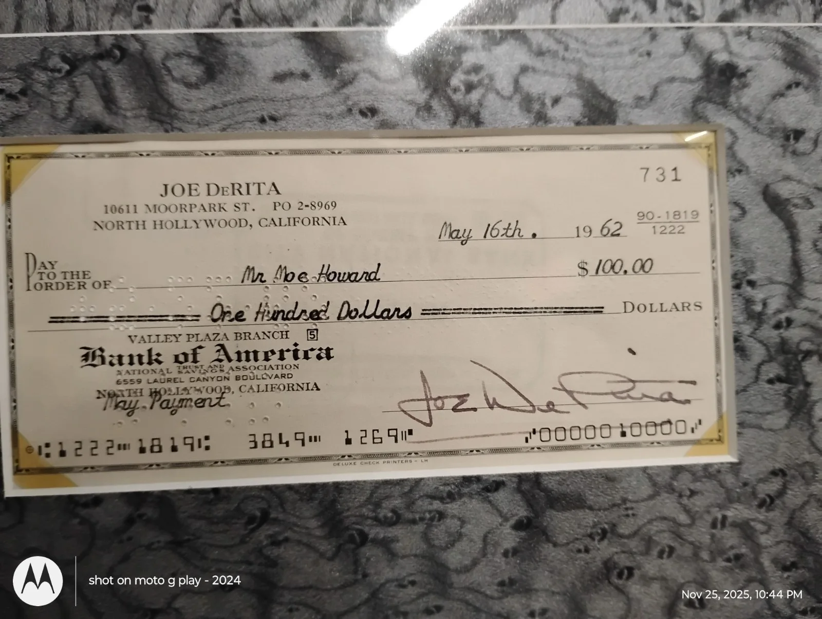 three stooges collectibles. A Signed Check By Curlie Displayed In Framed Art..., image 3