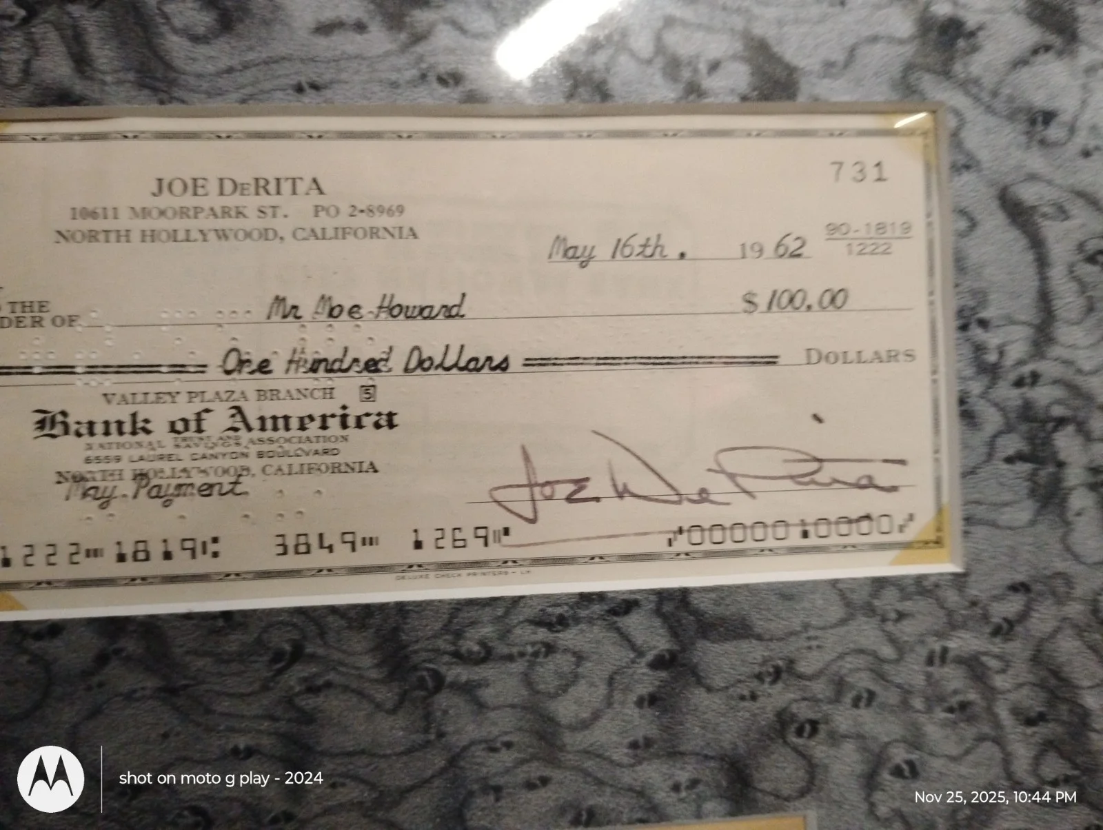 three stooges collectibles. A Signed Check By Curlie Displayed In Framed Art..., image 4