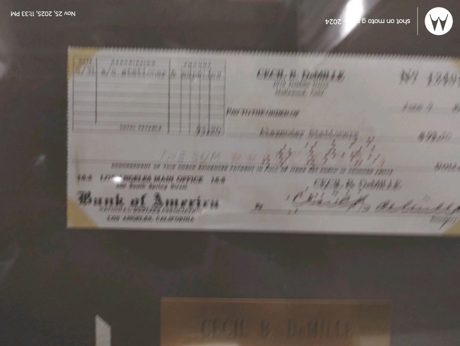 Cecil B. DeMille — Cecil B. DeMille (d. 1959) Signed Autographed Vintage Signature check Framed, image 4
