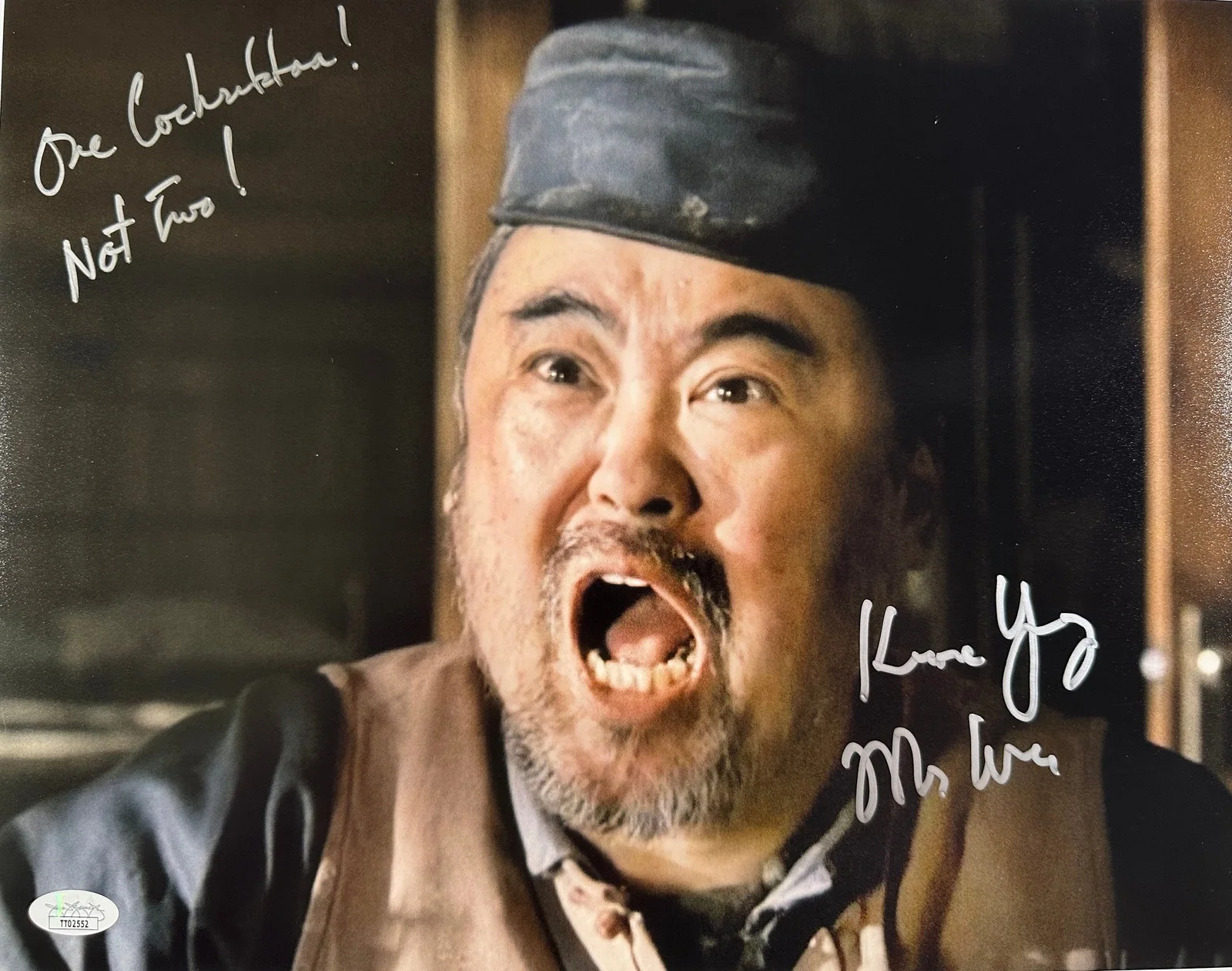Keone Young — Keone Young Signed 11x14 Photo "One C*cksucker! Not Two!" JSA Private Signing