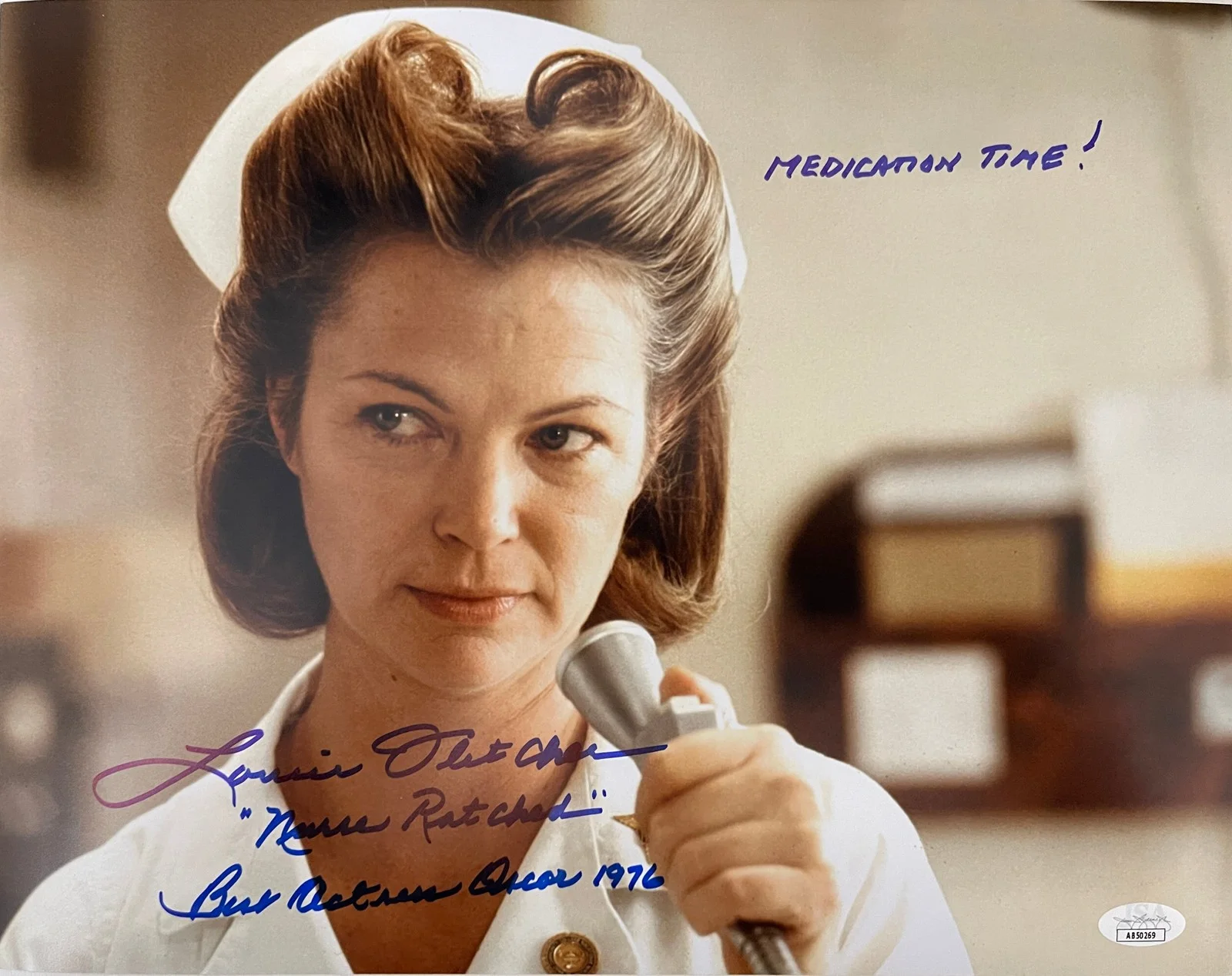 Louise Fletcher — Louise Fletcher Signed 11x14 Photo "Medication Time!" JSA COA Private Signing
