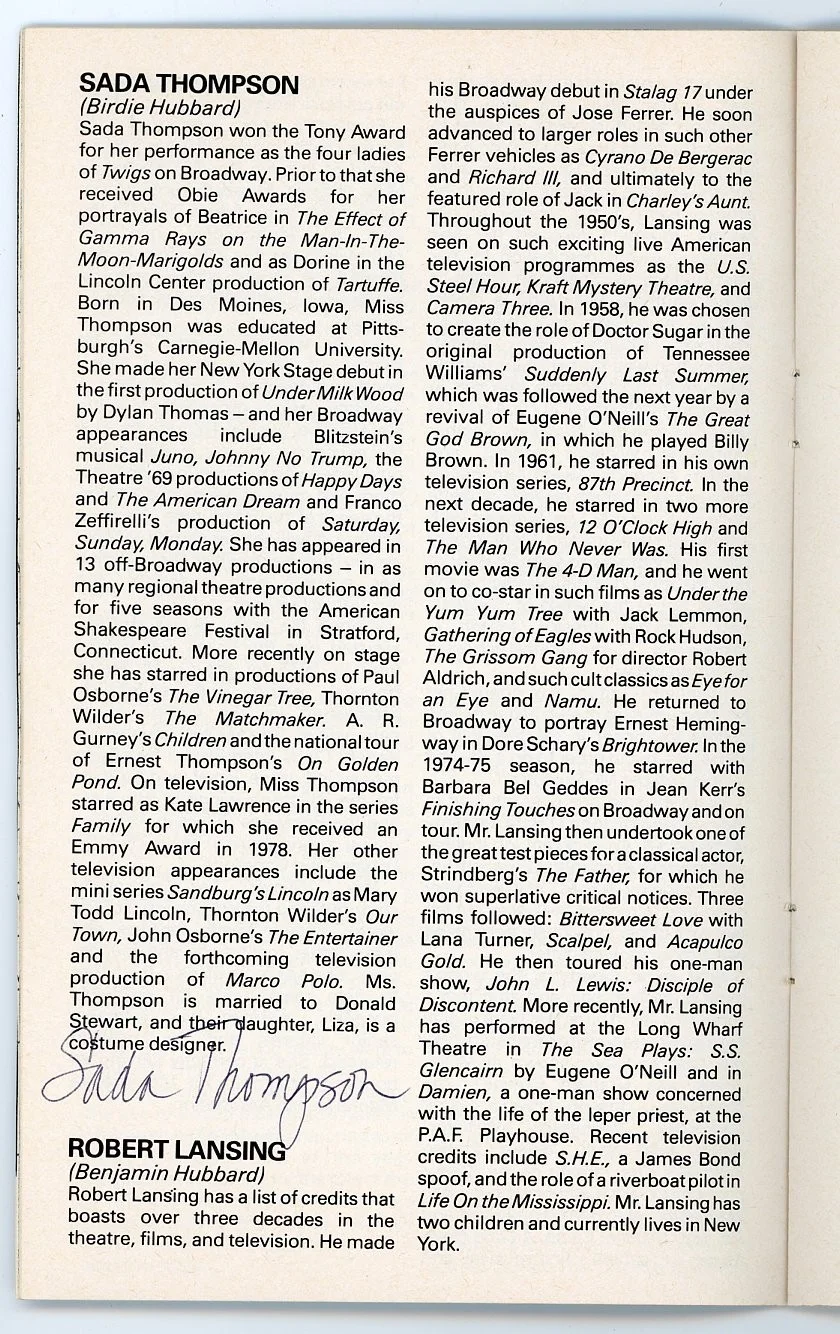 Sada Thompson — Sada Thompson - Signed 1982 Victoria Palace Program for The Little Foxes, image 2