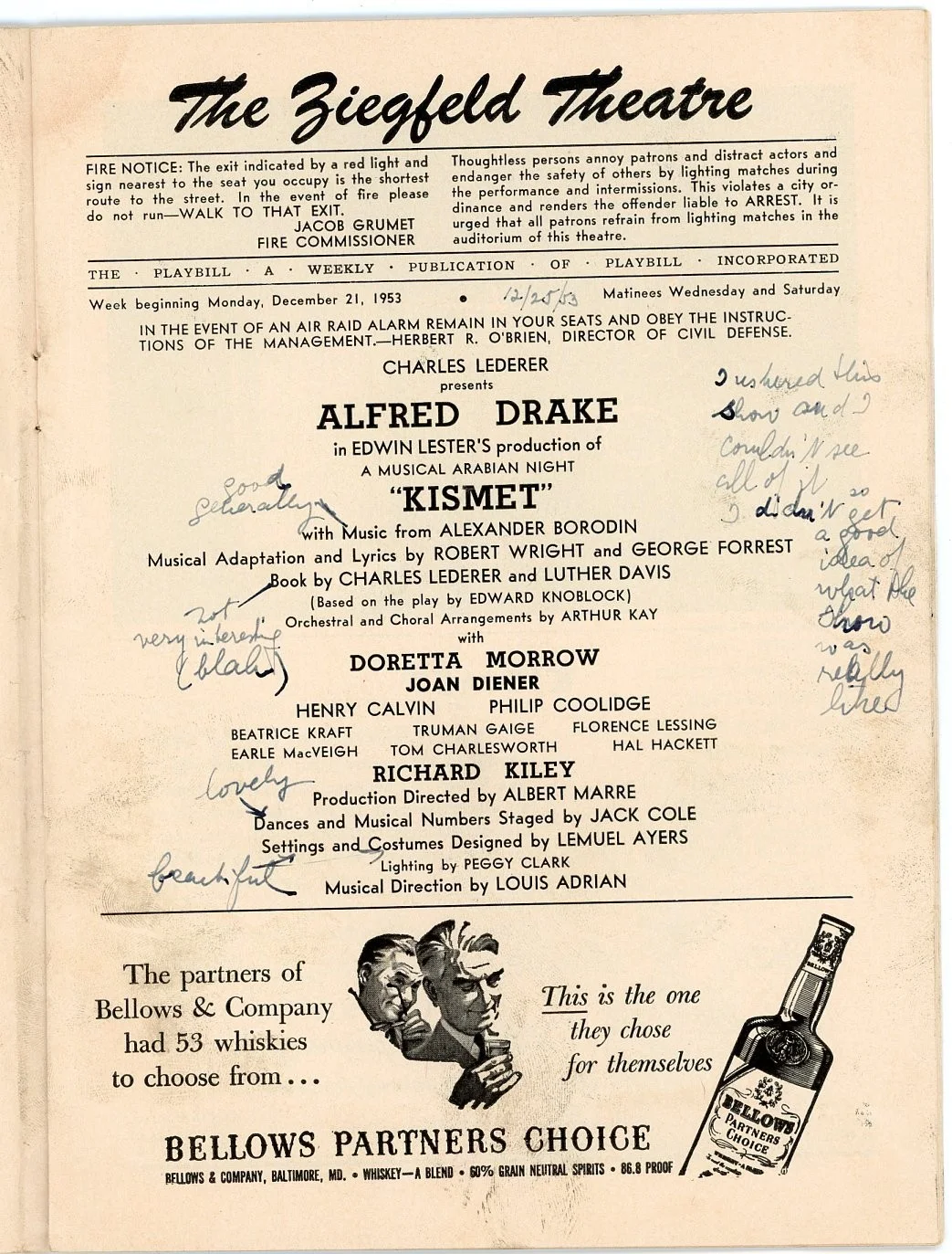 Vintage Unsigned Original Kismet Playbill - Ziegfeld Theatre, изображение 2