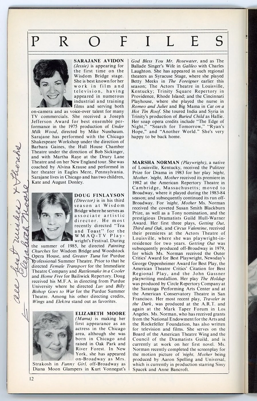 Elizabeth Moore — Elizabeth Moore - Twice Signed 1986 Stagebill for 'night, Mother, image 3