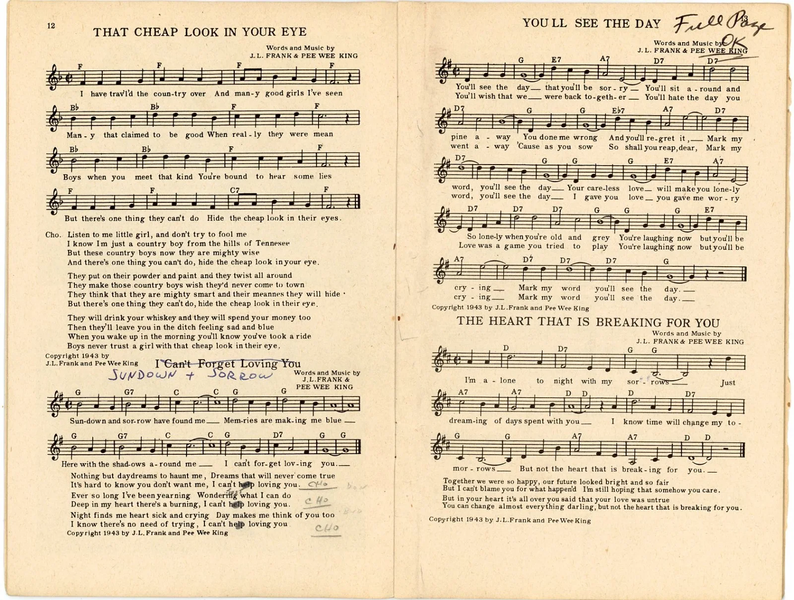 Pee Wee King - Signed Golden West Cowboy's Song Book Page, изображение 2