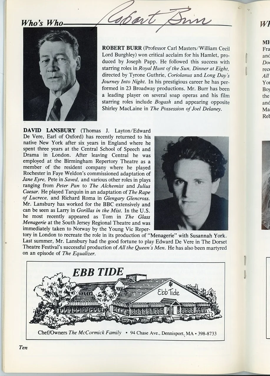 Robert Burr — Robert Burr - Signed 1989 Cape Playhouse Program for All The Queen's Men, image 2
